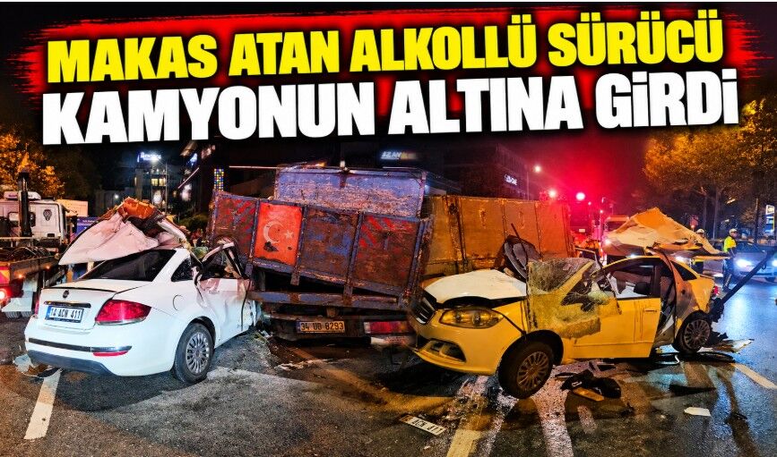 Makas atan alkollü sürücü kamyonun altına girdi