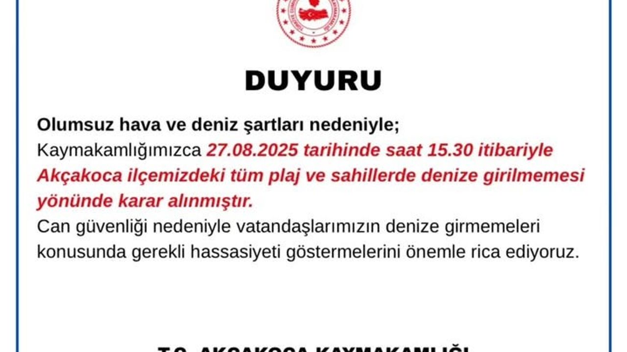 Akçakoca'da denize girmek yasaklandı