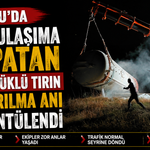 Bolu’da yolu ulaşıma kapatan soda yüklü tırın kaldırılma anı görüntülendi