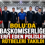 Bolu'da başkomiserliğe terfi eden polislere rütbeleri takıldı