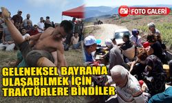 GELENEKSEL BAYRAMA ULAŞABİLMEK İÇİN TRAKTÖRLERE BİNDİLER    