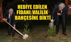 HEDİYE EDİLEN FİDANI VALİLİK BAHÇESİNE DİKTİ