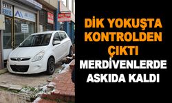 Dik yokuşta kontrolden çıktı, merdivenlerde askıda kaldı