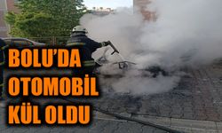 Bolu'da park halindeki otomobil kül oldu