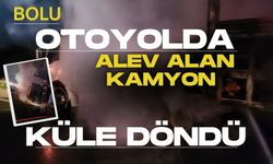 Otoyolda alev alan kamyon küle döndü