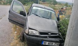 Manyas'ta elektrik direğine çarpan sürücü yaralandı