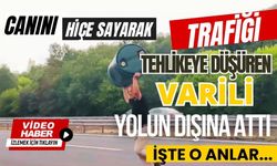 Canını hiçe sayarak, trafiği tehlikeye düşüren varili yolun dışına attı