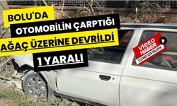 BOLU’DA OTOMOBİLİN ÇARPTIĞI AĞAÇ ÜZERİNE DEVRİLDİ, YANGIN ÇIKTI: 1 YARALI