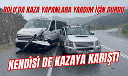 Bolu'da kaza yapanlara yardım için durdu, Kendisi de kazaya karıştı