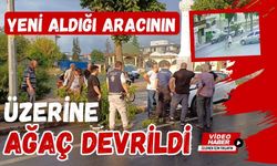 Yeni aldığı aracının üzerine ağaç devrildi