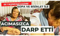 66 yaşındaki kadını sopa ve bisiklet ile acımasızca darp etti