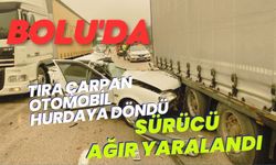 Tıra çarpan otomobil hurdaya döndü: Sürücü ağır yaralı