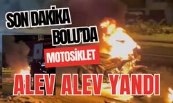 Bolu'da motosiklet alev alev yandı