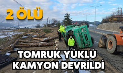 Tomruk yüklü kamyon devrildi: 2 ölü