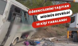 Öğrencilerini taşıyan midibüs devrildi; 10 kişi yaralandı