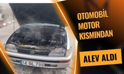 Otomobil motor kısmından alev aldı