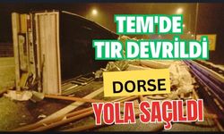 TEM'de devrilen tırın dorsesindeki malzemeler yola saçıldı