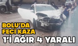 BOLU’DA TIRLA OTOMOBİL ÇARPIŞTI: 1’İ AĞIR 4 YARALI