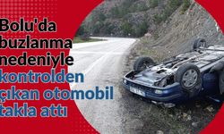 Bolu'da buzlanma nedeniyle kontrolden çıkan otomobil takla attı