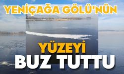 Yeniçağa Gölü'nün yüzeyi buz tuttu