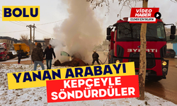 Yanan arabayı kepçeyle söndürdüler