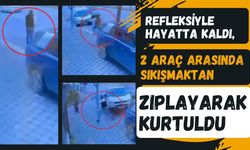 Refleksiyle hayatta kaldı, 2 araç arasında sıkışmaktan zıplayarak kurtuldu