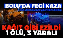 Tıra arkadan çarpan araç kağıt gibi ezildi: 1 ölü, 3 yaralı