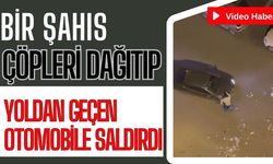 Bir şahıs çöpleri dağıtıp yoldan geçen otomobile saldırdı