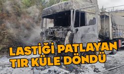 Bolu'da lastiği patlayan tır kül oldu