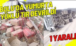 Bolu’da yumurta yüklü tır devrildi: 1 yaralı