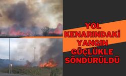 YOL KENARINDAKİ YANGIN GÜÇLÜKLE SÖNDÜRÜLDÜ