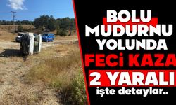 Bolu-Mudurnu yolunda virajı alamayan araç yan yattı: 2 yaralı