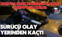 Bolu'da park halindeki 2 araca çarpıp asılı kaldı: Sürücü olay yerinden kaçtı