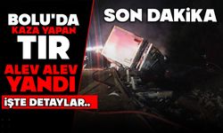 Bolu'da kaza yapan tır alev alev yandı