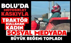 Motosiklet kaskıyla traktör kullanan kadın, sosyal medyada büyük beğeni topladı