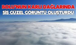 Bolu'nun karlı dağlarında sis güzel görüntü oluşturdu
