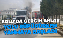 Bolu'da yol süpürme aracı yandı