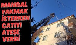MANGAL YAKMAK İSTERKEN ÇATIYI ATEŞE VERDİ