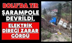 Bolu’da tır şarampole devrildi, elektrik direği zarar gördü