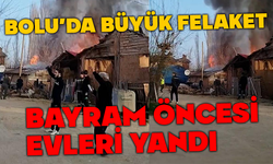 Bolu'da iki katlı ahşap ev ve ahır alev alev yandı
