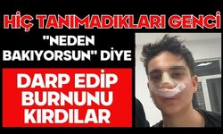Hiç tanımadıkları genci "Neden bakıyorsun" diye darp edip burnunu kırdılar
