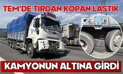 TEM'de tırdan kopan lastik kamyonun altına girdi