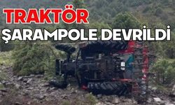 Traktör şarampole devrildi