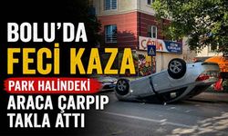 Bolu'da park halindeki araca çarpıp takla attı