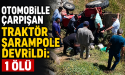 Otomobille çarpışan traktör şarampole devrildi: 1 ölü