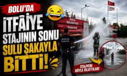 Bolu'da itfaiye stajının sonu sulu şakayla bitti