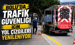 Bolu'da trafik güvenliği için yol çizgileri yenileniyor