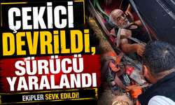Çekici devrildi, sürücü yaralandı
