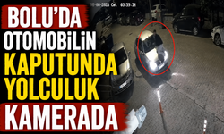 Bolu’da otomobilin kaputunda yolculuk kamerada