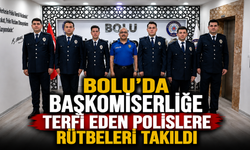 Bolu'da başkomiserliğe terfi eden polislere rütbeleri takıldı